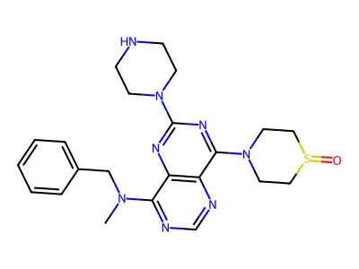Pyrimido(5,4-d)pyrimidin-4-amine, N-methyl-N-(phenylmethyl)-6-(1-piperazinyl)-8-(4-thiomorpholinyl)-, S-oxide structure