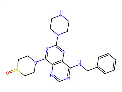 8-Benzylamino-4-(1-oxido-thiomorpholino)-2-piperazino-pyrimido(5,4-d)pyrimidine structure