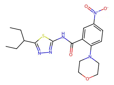 2-morpholin-4-yl-5-nitro-N-(5-pentan-3-yl-1,3,4-thiadiazol-2-yl)benzamide structure