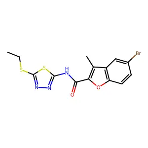 5-bromo-N-[5-(ethylsulfanyl)-1,3,4-thiadiazol-2-yl]-3-methyl-1-benzofuran-2-carboxamide structure