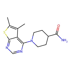 1-(5,6-Dimethylthieno[2,3-d]pyrimidin-4-yl)piperidine-4-carboxamide structure