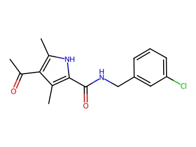 4-acetyl-N-[(3-chlorophenyl)methyl]-3,5-dimethyl-1H-pyrrole-2-carboxamide structure