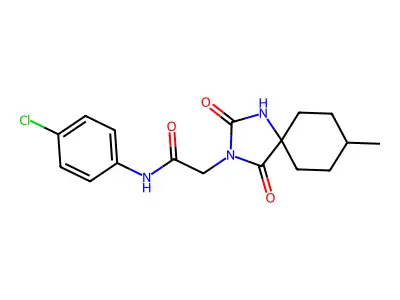 N-(4-chlorophenyl)-2-(8-methyl-2,4-dioxo-1,3-diazaspiro[4.5]dec-3-yl)acetamide structure