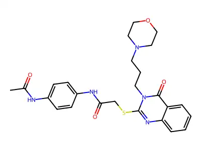 N-(4-acetamidophenyl)-2-[3-(3-morpholin-4-ylpropyl)-4-oxoquinazolin-2-yl]sulfanylacetamide structure