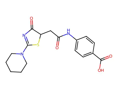 4-{2-[4-oxo-2-(piperidin-1-yl)-4,5-dihydro-1,3-thiazol-5-yl]acetamido}benzoic acid structure