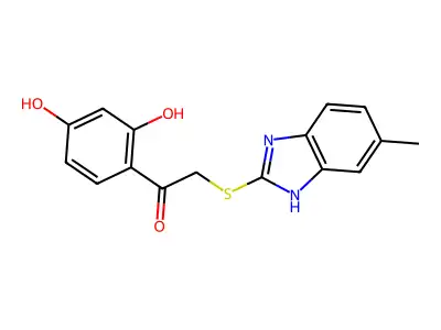 1-(2,4-dihydroxyphenyl)-2-[(6-methyl-1H-benzimidazol-2-yl)sulfanyl]ethanone structure