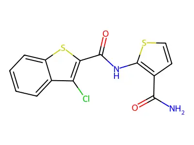 N-(3-carbamoylthiophen-2-yl)-3-chloro-1-benzothiophene-2-carboxamide structure