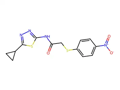 N-(5-cyclopropyl-1,3,4-thiadiazol-2-yl)-2-(4-nitrophenyl)sulfanylacetamide structure