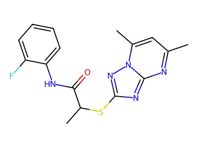 2-[(5,7-dimethyl-[1,2,4]triazolo[1,5-a]pyrimidin-2-yl)sulfanyl]-N-(2-fluorophenyl)propanamide structure