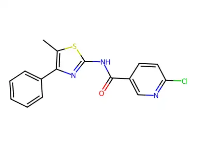 6-chloro-N-(5-methyl-4-phenyl-1,3-thiazol-2-yl)pyridine-3-carboxamide structure