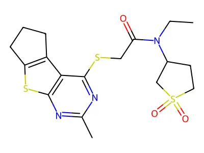 N-(1,1-dioxothiolan-3-yl)-N-ethyl-2-[(10-methyl-7-thia-9,11-diazatricyclo[6.4.0.02,6]dodeca-1(8),2(6),9,11-tetraen-12-yl)sulfanyl]acetamide structure