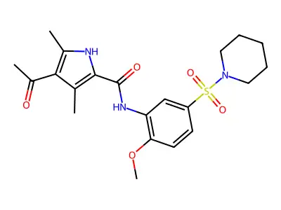 4-acetyl-N-[2-methoxy-5-(piperidine-1-sulfonyl)phenyl]-3,5-dimethyl-1H-pyrrole-2-carboxamide structure