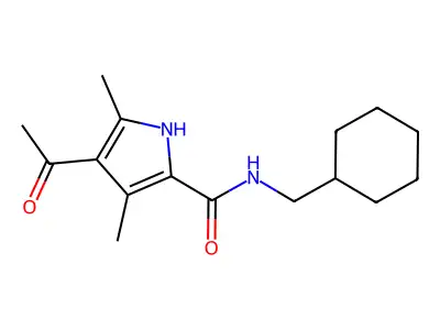 4-acetyl-N-(cyclohexylmethyl)-3,5-dimethyl-1H-pyrrole-2-carboxamide structure