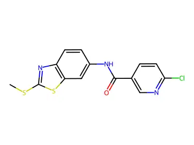 6-chloro-N-[2-(methylsulfanyl)-1,3-benzothiazol-6-yl]pyridine-3-carboxamide structure