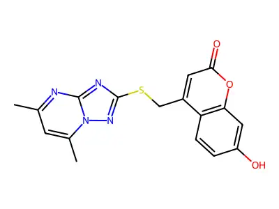 4-[(5,7-dimethyl-[1,2,4]triazolo[1,5-a]pyrimidin-2-yl)sulfanylmethyl]-7-hydroxychromen-2-one structure