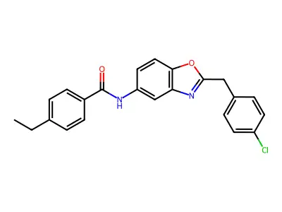 N-[2-[(4-chlorophenyl)methyl]-1,3-benzoxazol-5-yl]-4-ethylbenzamide structure