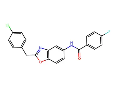 N-[2-[(4-chlorophenyl)methyl]-1,3-benzoxazol-5-yl]-4-fluorobenzamide structure