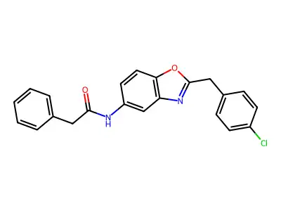 N-[2-[(4-chlorophenyl)methyl]-1,3-benzoxazol-5-yl]-2-phenylacetamide structure