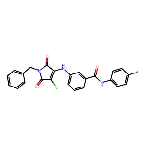 3-[(1-benzyl-4-chloro-2,5-dioxo-pyrrol-3-yl)amino]-N-(4-iodophenyl)benzamide structure