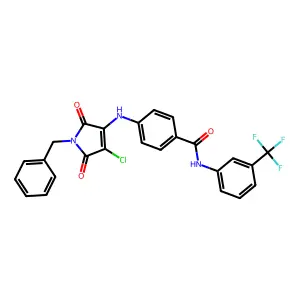 4-[(1-benzyl-4-chloro-2,5-dioxo-pyrrol-3-yl)amino]-N-[3-(trifluoromethyl)phenyl]benzamide structure