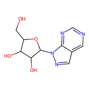 2-(Hydroxymethyl)-5-pyrazolo[3,4-d]pyrimidin-1-yloxolane-3,4-diol structure