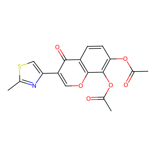 3-(2-methylthiazol-4-yl)-4-oxo-4H-chromene-7,8-diyl diacetate structure