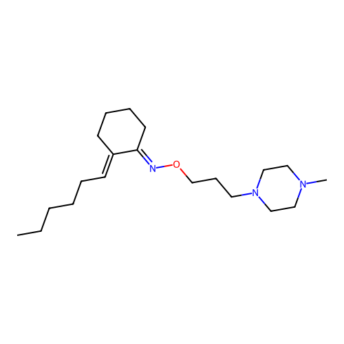 Cyclohexanone, 2-hexylidene-, O-(3-(4-methyl-1-piperazinyl)propyl)oxime structure