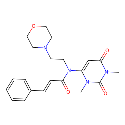 N-(1,3-dimethyl-2,6-dioxopyrimidin-4-yl)-N-(2-morpholin-4-ylethyl)-3-phenylprop-2-enamide structure