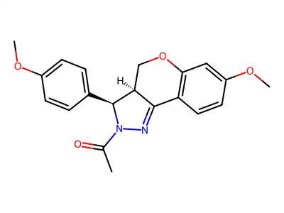 (1)Benzopyrano(4,3-c)pyrazole, 2,3,3a,4-tetrahydro-2-acetyl-7-methoxy-3-(4-methoxyphenyl)-, trans- structure