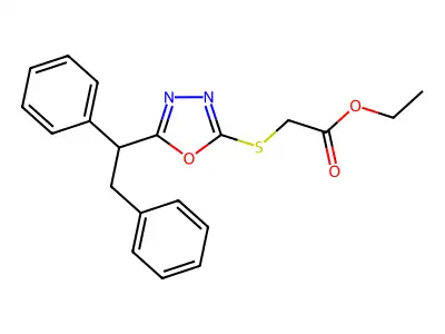 Acetic acid, ((5-(1,2-diphenylethyl)-1,3,4-oxadiazol-2-yl)thio)-, ethyl ester structure