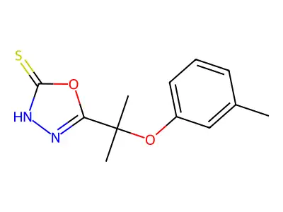 1,3,4-Oxadiazole-2-thiol, 5-(1-methyl-1-(m-tolyloxy)ethyl)- structure