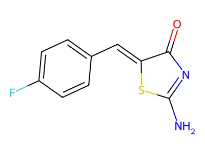 (5E)-5-(4-fluorobenzylidene)-2-imino-1,3-thiazolidin-4-one structure