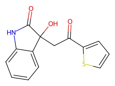 3-hydroxy-3-[2-oxo-2-(2-thienyl)ethyl]-1,3-dihydro-2H-indol-2-one structure