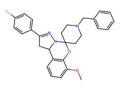 1-benzyl-2'-(4-fluorophenyl)-7'-methoxy-1',10b'-dihydrospiro[piperidine-4,5'-pyrazolo[1,5-c][1,3]benzoxazine] structure