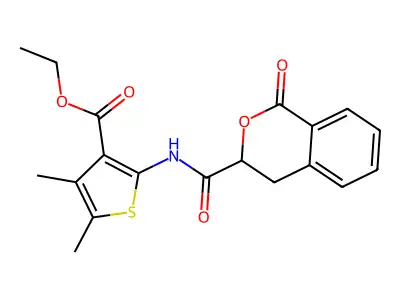 Ethyl 4,5-dimethyl-2-(1-oxoisochroman-3-carboxamido)thiophene-3-carboxylate structure