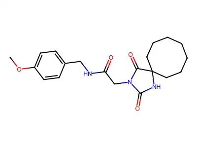 2-(2,4-dioxo-1,3-diazaspiro[4.7]dodecan-3-yl)-N-[(4-methoxyphenyl)methyl]acetamide structure