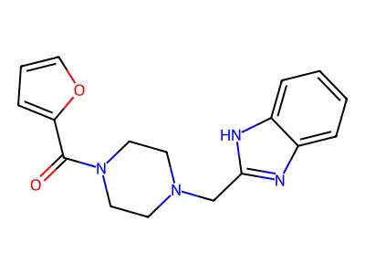 (4-((1H-benzo[d]imidazol-2-yl)methyl)piperazin-1-yl)(furan-2-yl)methanone structure