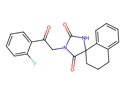 3'-[2-(2-fluorophenyl)-2-oxoethyl]spiro[2,3-dihydro-1H-naphthalene-4,5'-imidazolidine]-2',4'-dione structure