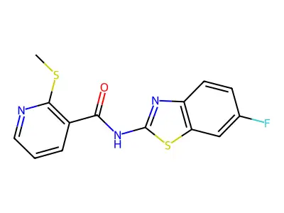 N-(6-fluoro-1,3-benzothiazol-2-yl)-2-methylsulfanylpyridine-3-carboxamide structure