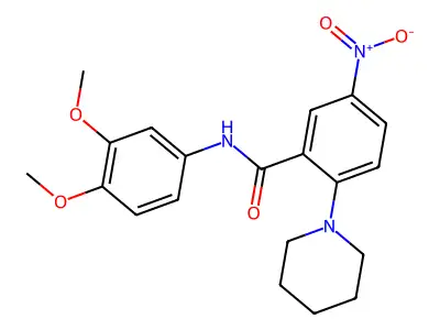 N-(3,4-dimethoxyphenyl)-5-nitro-2-piperidin-1-ylbenzamide structure