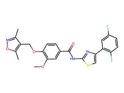 N-(4-(2,5-Difluorophenyl)thiazol-2-yl)-4-((3,5-dimethylisoxazol-4-yl)methoxy)-3-methoxybenzamide structure