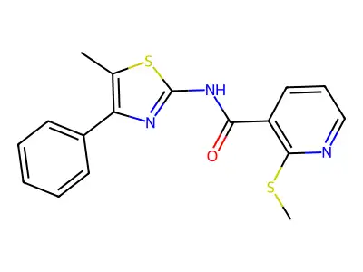 N-(5-Methyl-4-phenylthiazol-2-yl)-2-(methylthio)nicotinamide structure