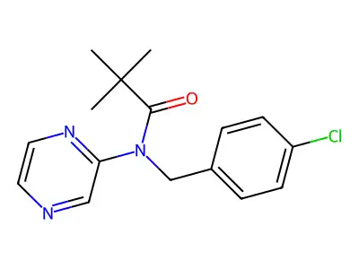N-(4-chlorobenzyl)-2,2-dimethyl-N-(2-pyrazinyl)propanamide structure