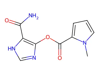 1H-Pyrrole-2-carboxylic acid, 1-methyl-, 5-(aminocarbonyl)-1H-imidazol-4-yl ester structure