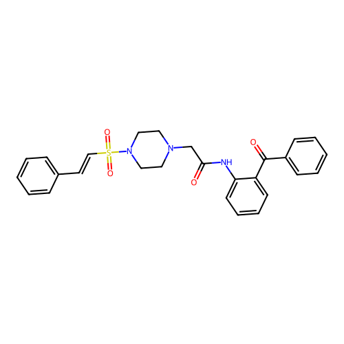 N-(2-benzoylphenyl)-2-[4-[(E)-2-phenylethenyl]sulfonylpiperazin-1-yl]acetamide structure