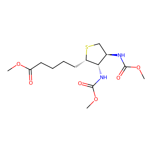 Methyl 5-{3,4-bis[(methoxycarbonyl)amino]tetrahydro-2-thienyl}pentanoate structure