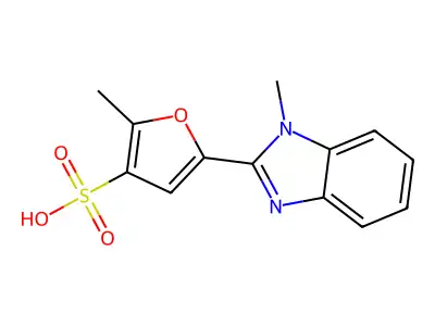 2-Methyl-5-(1-methylbenzimidazol-2-yl)furan-3-sulfonic acid structure