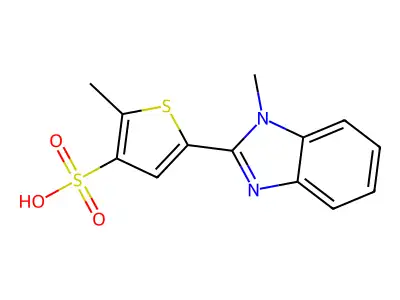 2-methyl-5-(1-methyl-1H-benzimidazol-2-yl)thiophene-3-sulfonic acid structure