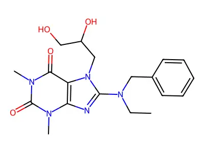 1H-Purine-2,6-dione, 3,7-dihydro-7-(2,3-dihydroxypropyl)-1,3-dimethyl-8-(ethyl(phenylmethyl)amino)- structure