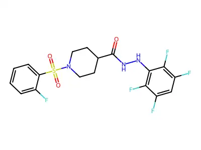 1-(2-fluorophenyl)sulfonyl-N'-(2,3,5,6-tetrafluorophenyl)piperidine-4-carbohydrazide structure